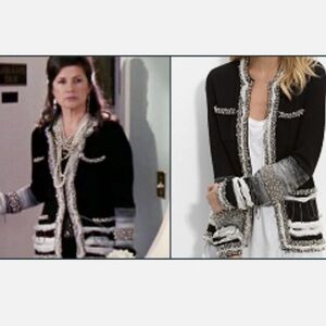 Rare Vintage DVF beaded Black and White Tweed Beaded Cardigan